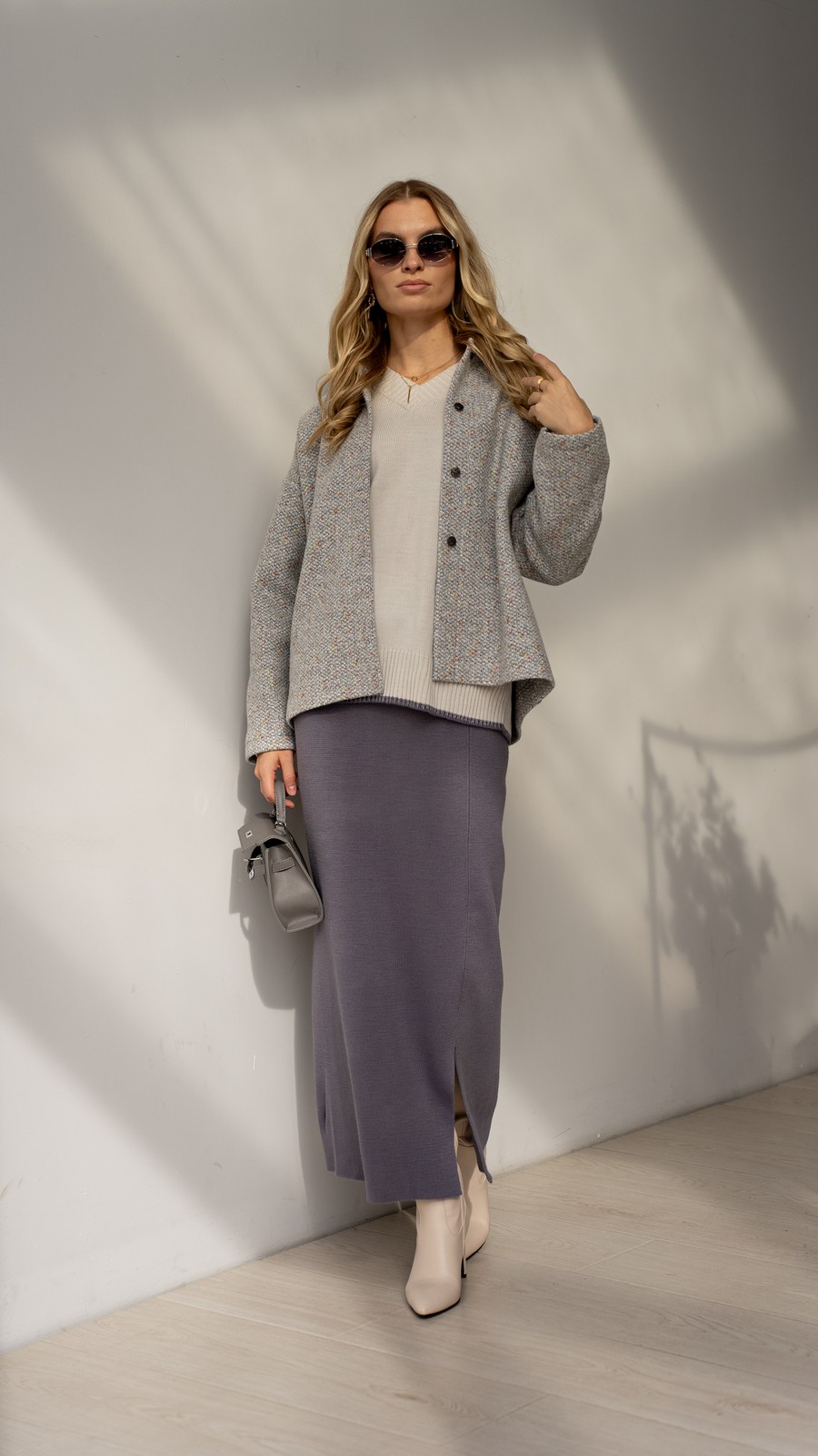 Жакет из ткани буклет в цвете графит Жакет из ткани буклет в цвете графит